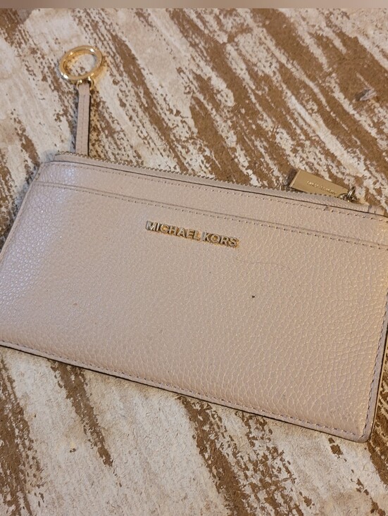 Michael Kors Handbags - Michael Kors Cream/tan Leather Zip Card Pouch with Key Ring